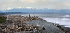 People collecting Driftwood down by the Greymouth Breakwater